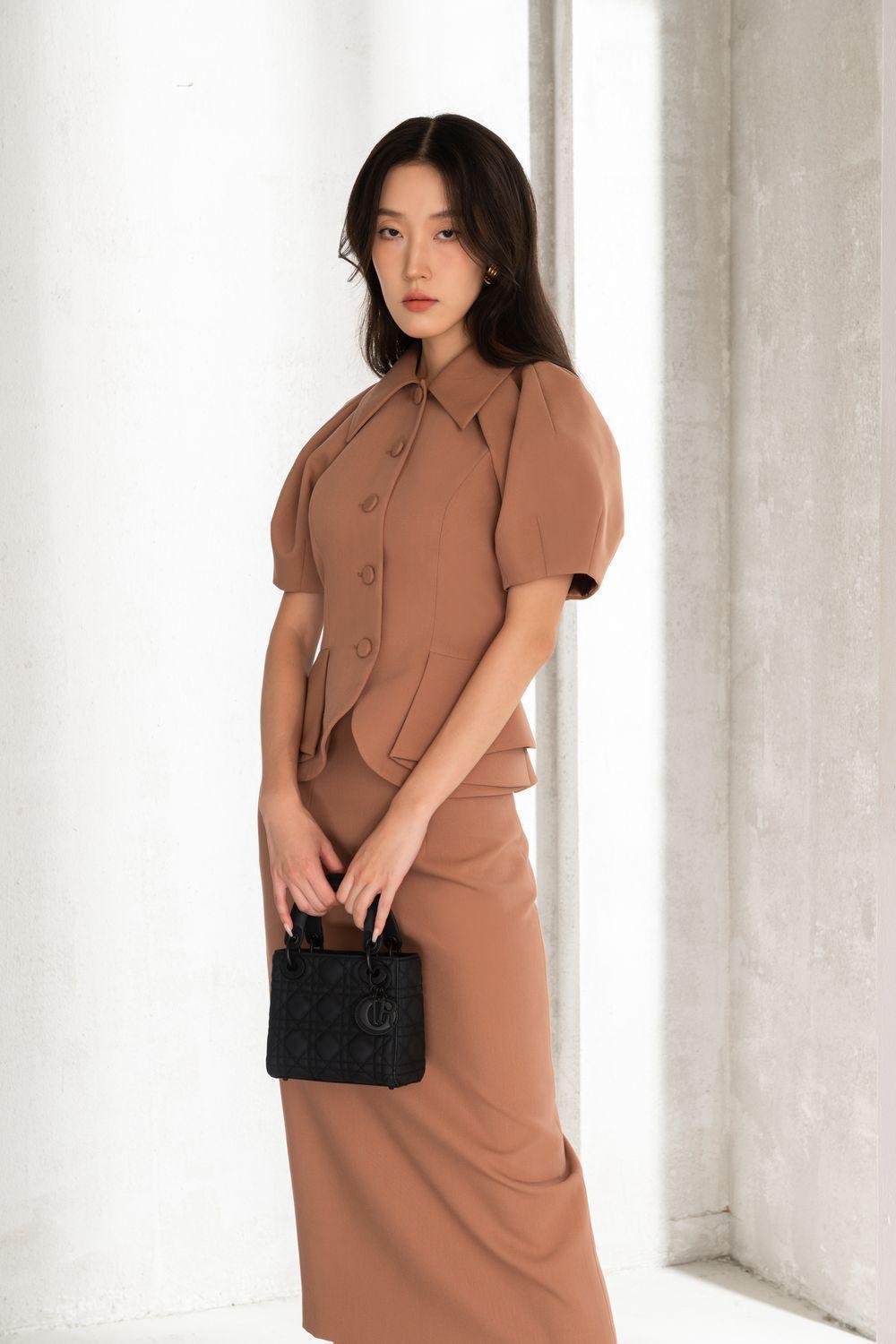 Camilla Peplum Puffy Sleeved Twill Top - MEAN BLVD