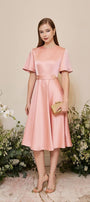 Camille Fit and Flare Round Neck Taffeta Silk Midi Dress - MEAN BLVD