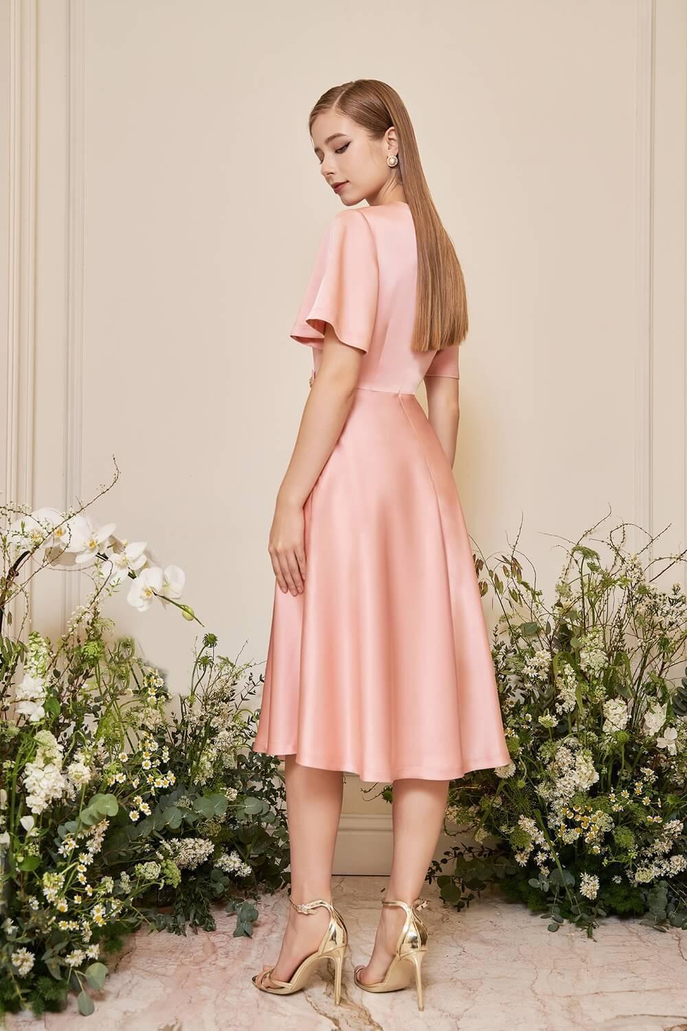 Camille Fit and Flare Round Neck Taffeta Silk Midi Dress - MEAN BLVD