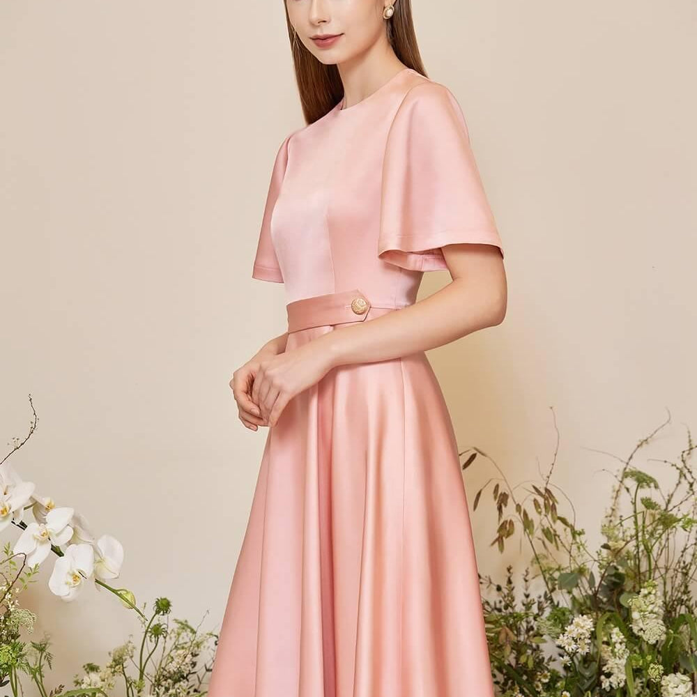 Camille Fit and Flare Round Neck Taffeta Silk Midi Dress - MEAN BLVD
