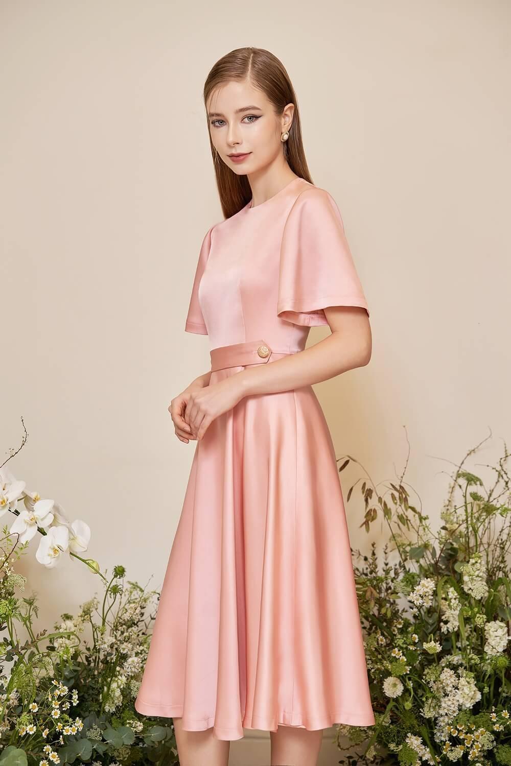 knee length dresses for ladies Camille Red Flap-Designed Ruched Midi Dress S / Red main image 1