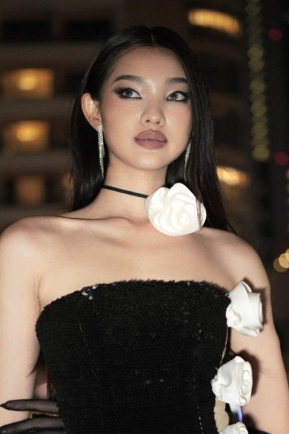 silk choker dress Floral Choker Satin Cami Maxi Dress in Black