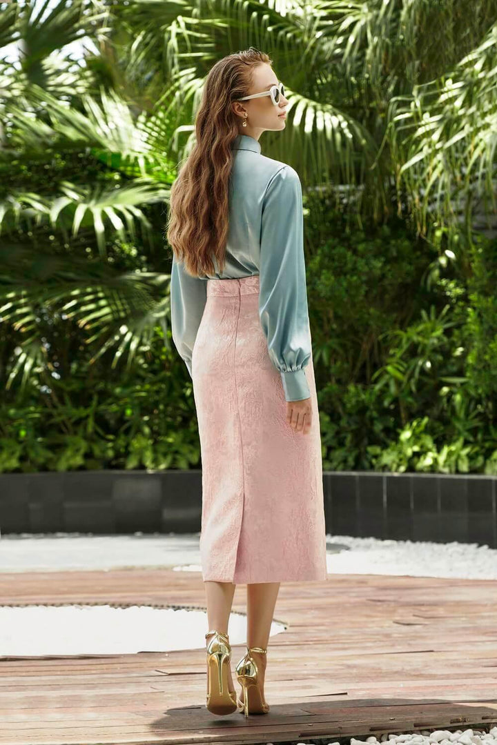 Camryn Straight Floral Brocade Midi Skirt - MEAN BLVD