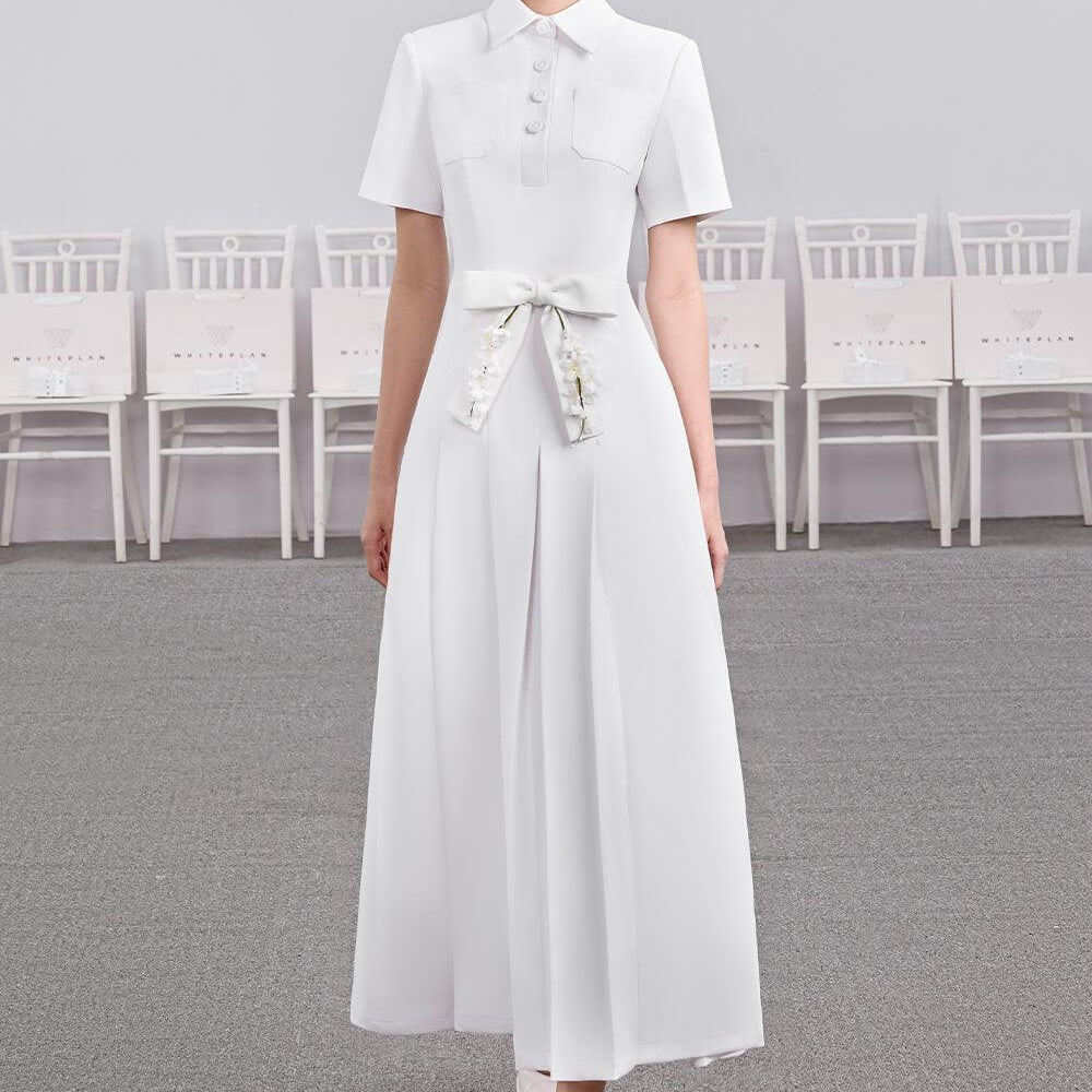 Candle A-line Collared Neck Cotton Midi Dress - MEAN BLVD