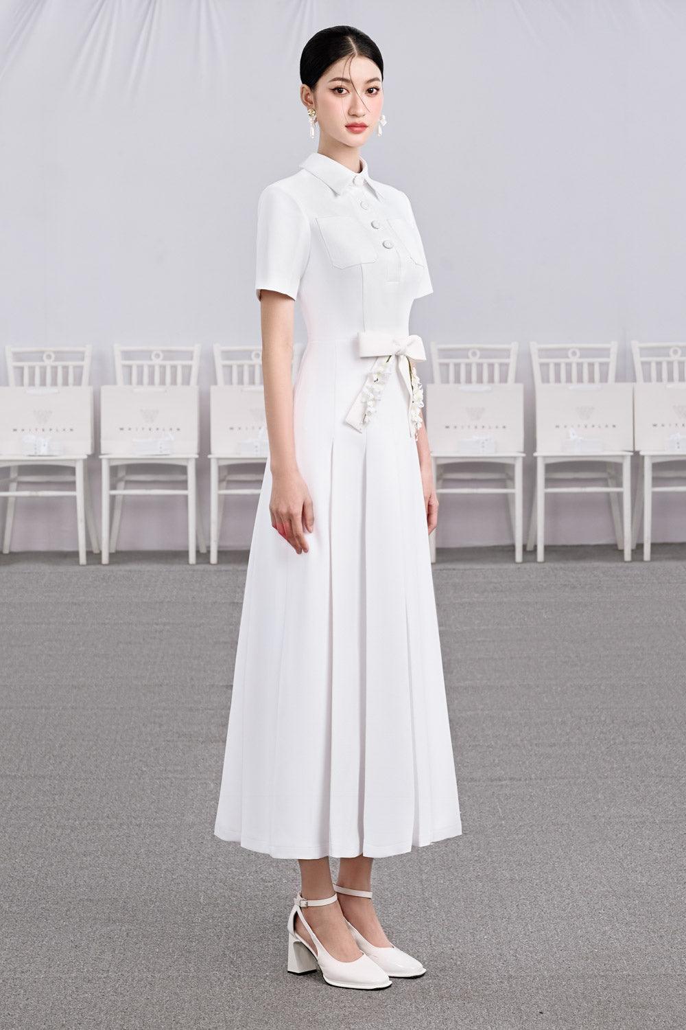 Candle A-line Collared Neck Cotton Midi Dress - MEAN BLVD