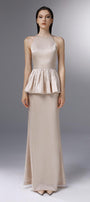 Candlelit Peplum Jewel Neck Silk Floor Length Dress - MEAN BLVD