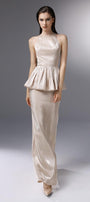 Candlelit Peplum Jewel Neck Silk Floor Length Dress - MEAN BLVD