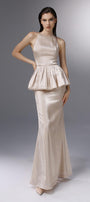 Candlelit Peplum Jewel Neck Silk Floor Length Dress - MEAN BLVD