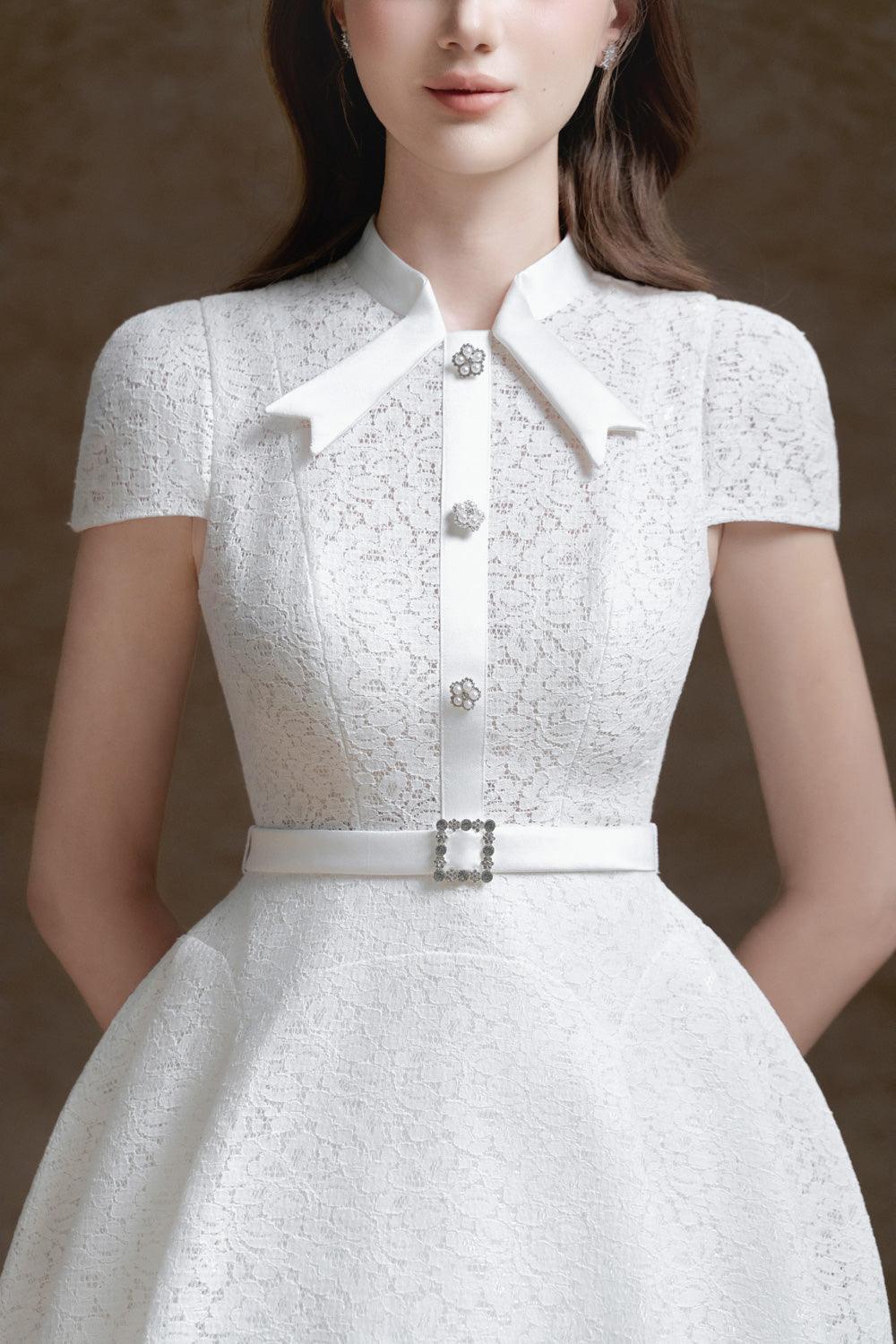 Capella Fit and Flare Short Sleeved Lace Mini Dress - MEAN BLVD