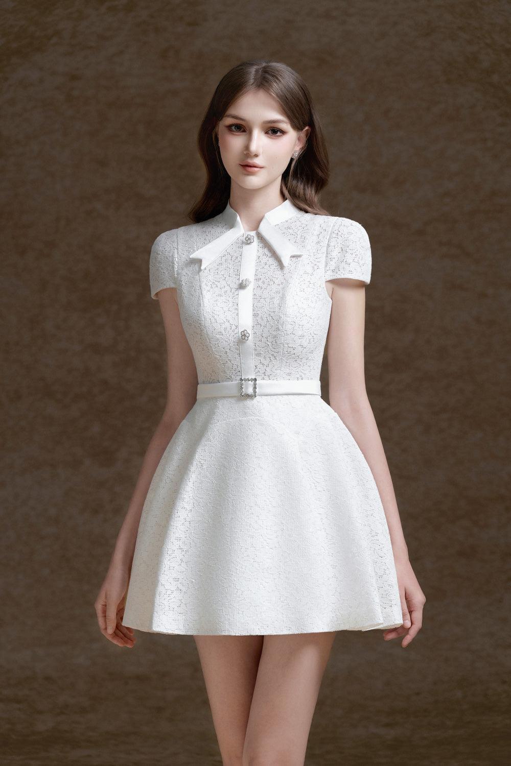 Women's Capella Fit and Flare Short Sleeved Lace Mini Dress S/M/L White Mean Blvd White / S