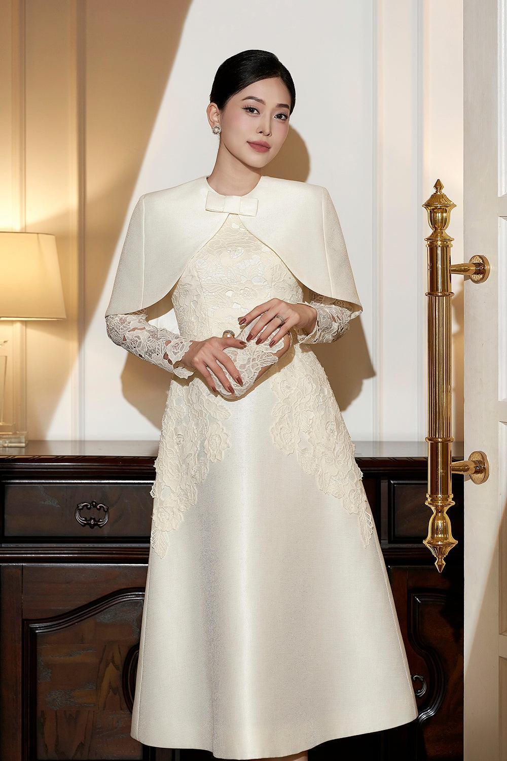 Caris A-line Long Sleeved Taffeta Midi Dress - MEAN BLVD