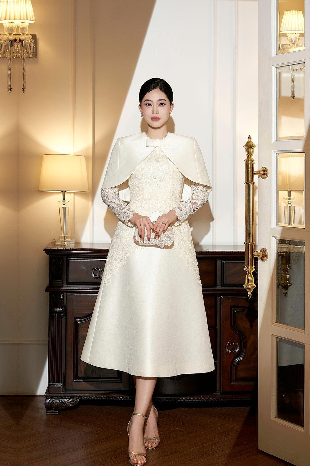 Caris A-line Long Sleeved Taffeta Midi Dress - MEAN BLVD