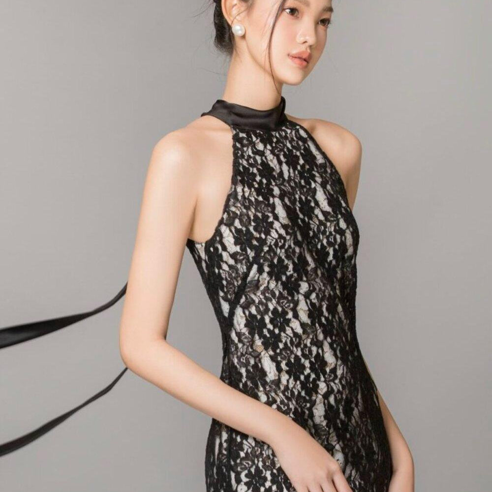 Carly Halter Scarf Neck Lace Ankle Length Dress - MEAN BLVD