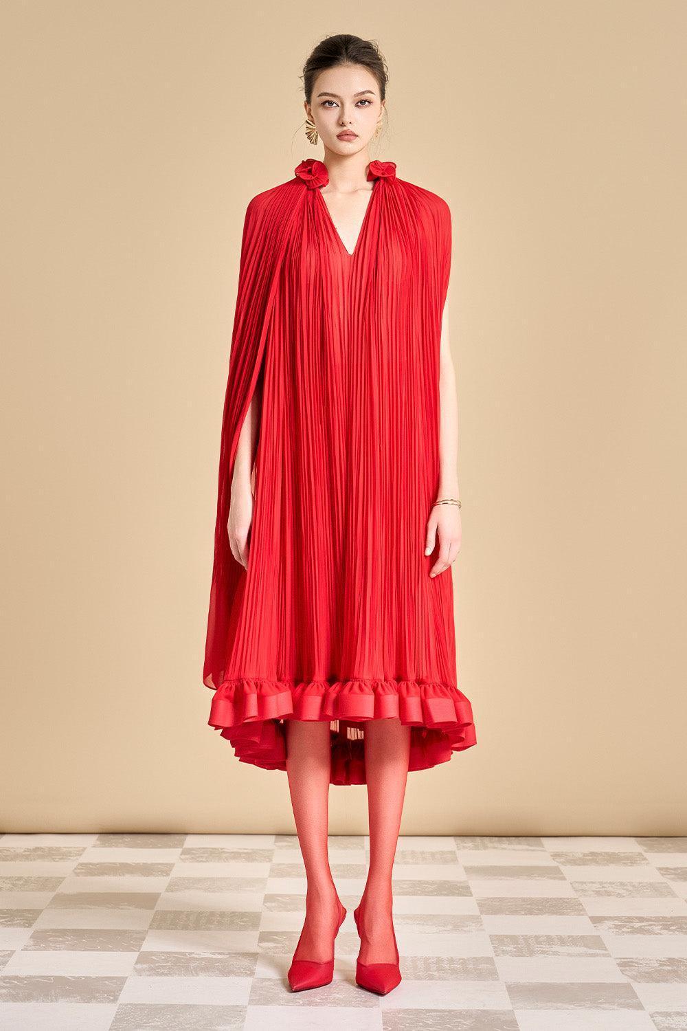 Carnation Drop Waist V-Neck Chiffon Midi Dress - MEAN BLVD