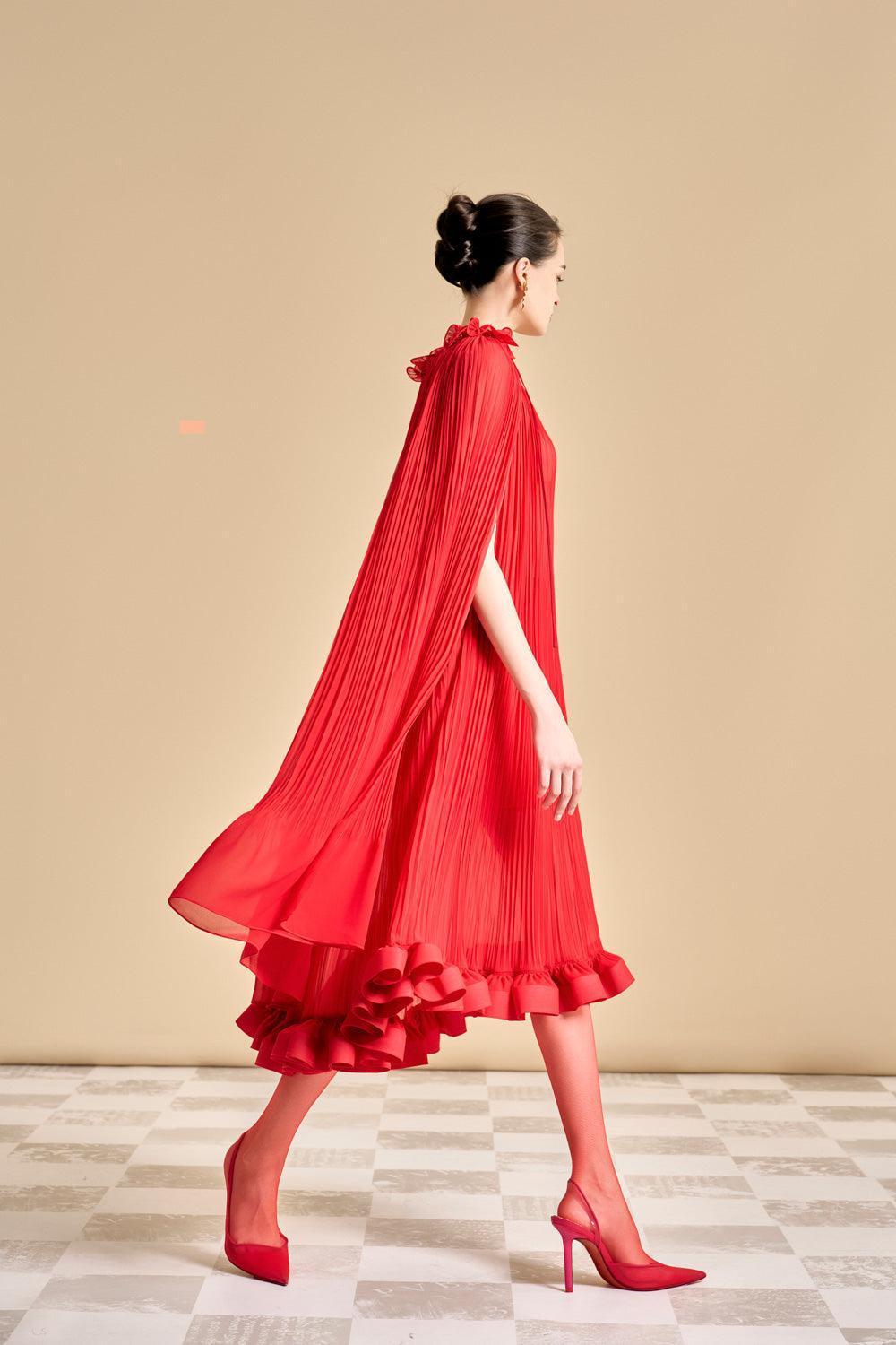 v neck chiffon midi dress Brown Metallic Chiffon Ruffle V-Neck Midi Dress