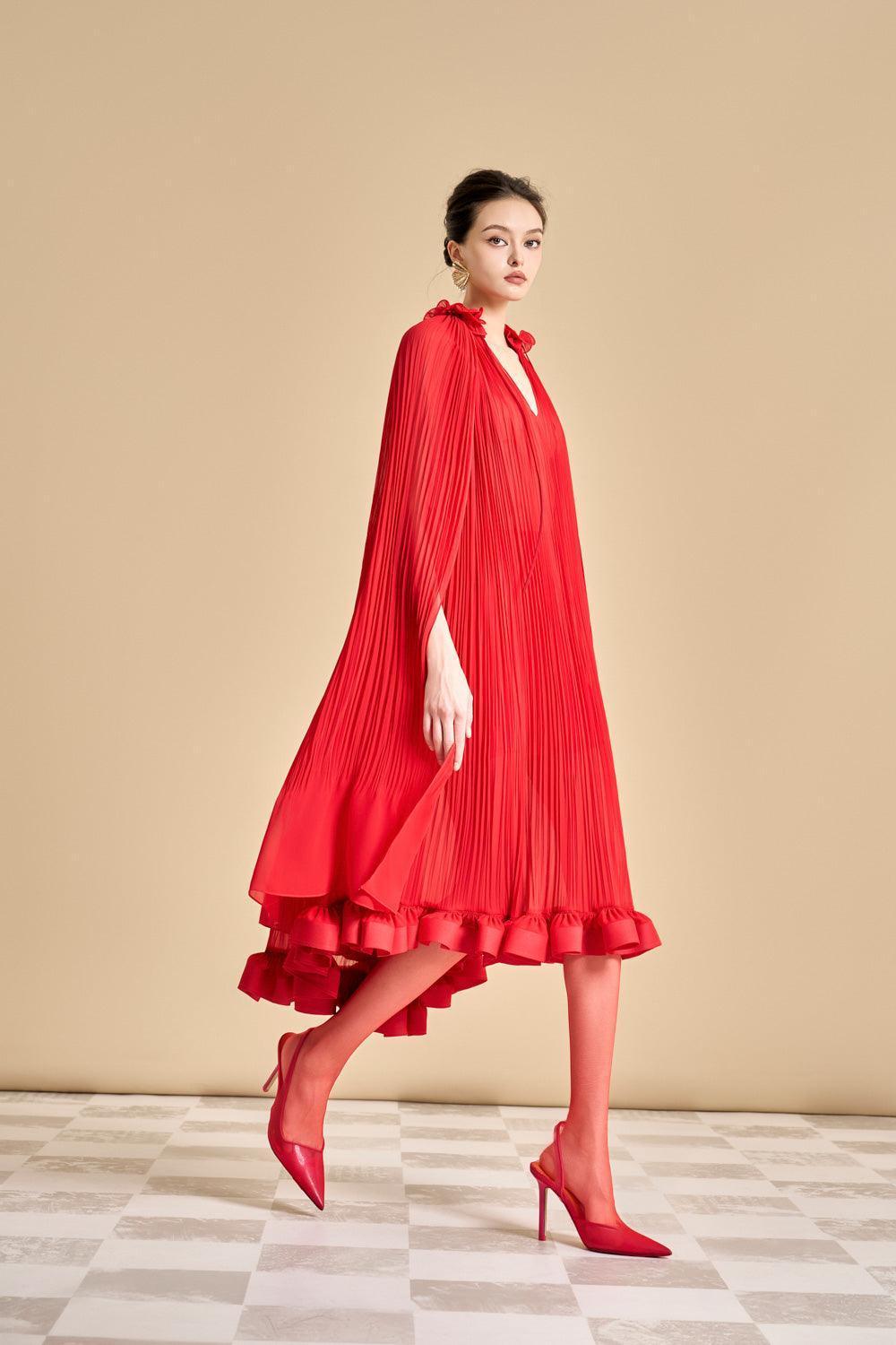Women's Carnation Drop Waist V-Neck Chiffon Midi Dress S/M/L/Xl Red/Ivory/Light Blue/Purple/Light Yellow/Brown/Moss Green/Sage Green/Orange Mean Blvd Women's Carnation Drop Waist V-Neck Chiffon Midi Dress S/M/L/Xl Red/Ivory/Light Blue/Purple/Light Yellow/Brown/Moss Green/Sage Green/Orange Mean Blvd