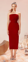 Carol Strapless Straight Across Neck Cotton Velvet Midi Dress - MEAN BLVD