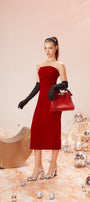 Carol Strapless Straight Across Neck Cotton Velvet Midi Dress - MEAN BLVD