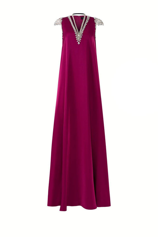 Caroline Trapezoid V-Neck Silk Floor Length Dress - MEAN BLVD