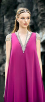 Caroline Trapezoid V-Neck Silk Floor Length Dress - MEAN BLVD