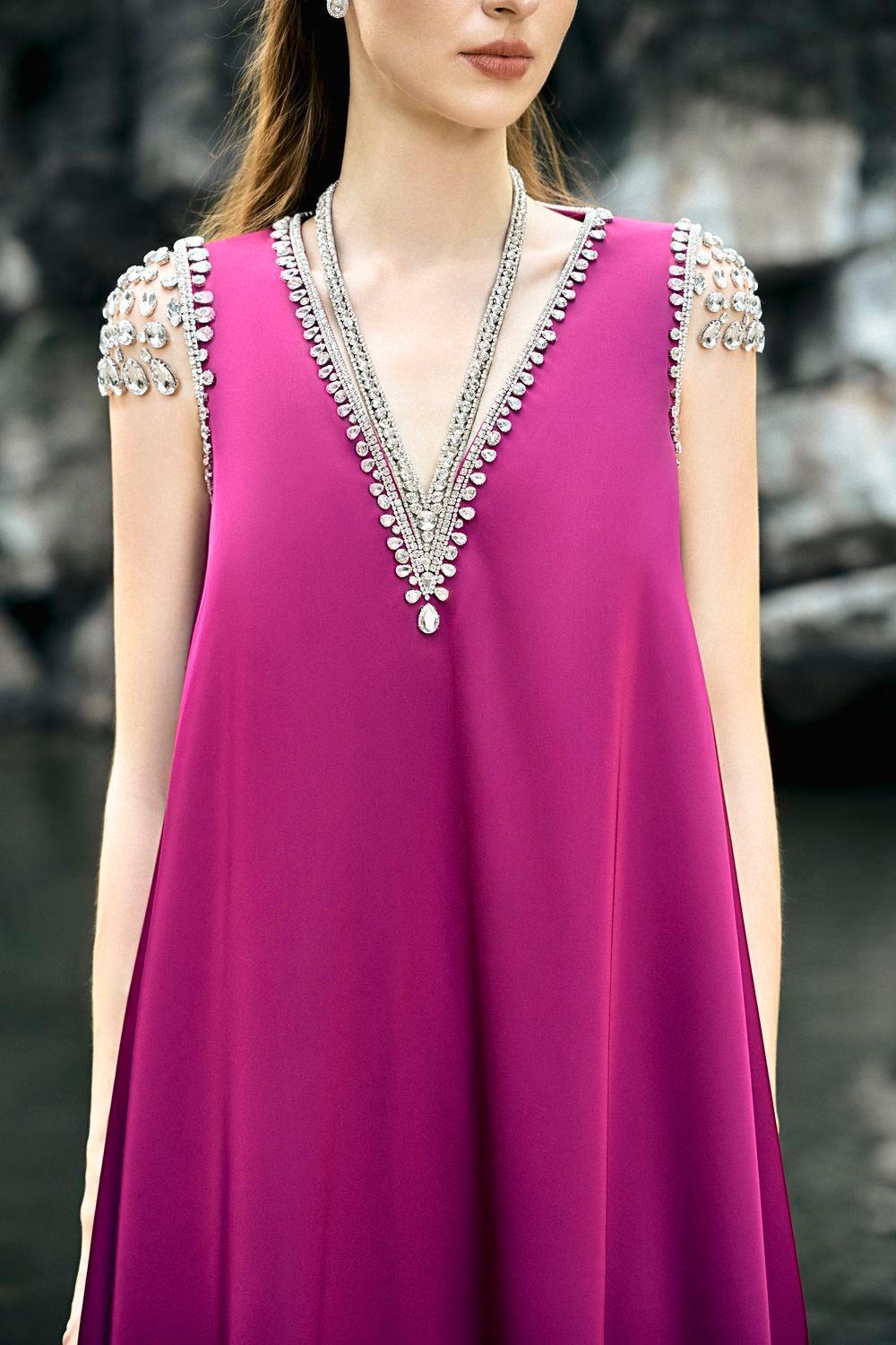 Caroline Trapezoid V-Neck Silk Floor Length Dress - MEAN BLVD