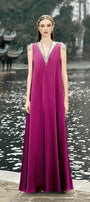 Caroline Trapezoid V-Neck Silk Floor Length Dress - MEAN BLVD