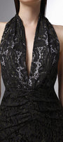 Cascade Halter Waist Pleated Embroidered Lace Ankle Length Dress - MEAN BLVD