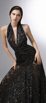 Cascade Halter Waist Pleated Embroidered Lace Ankle Length Dress - MEAN BLVD