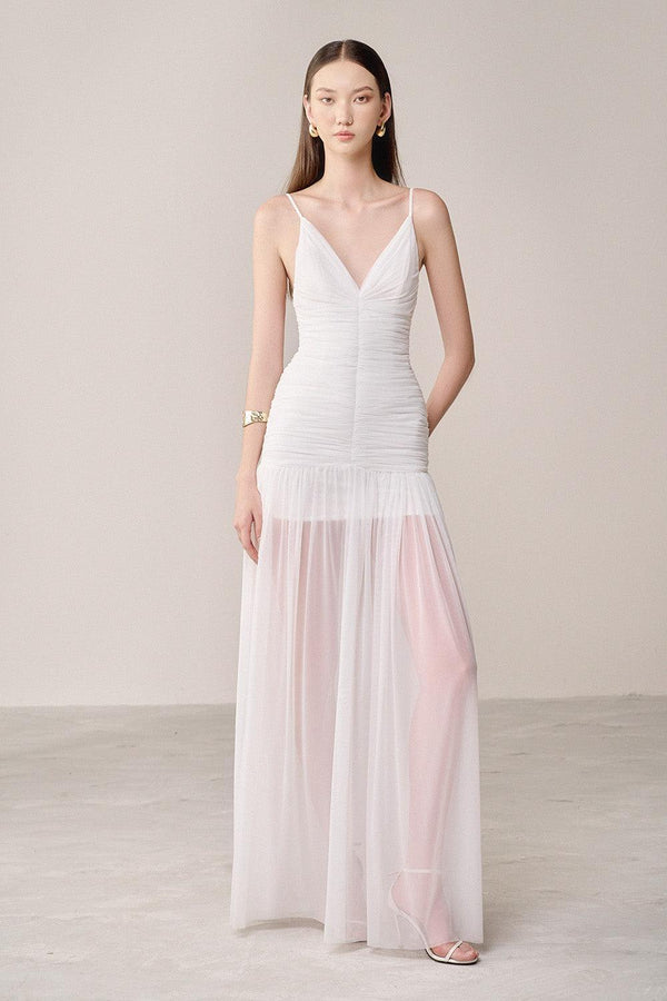 Casei Drop Waist Spaghetti Strap Organza Spandex Maxi Dress - MEAN BLVD