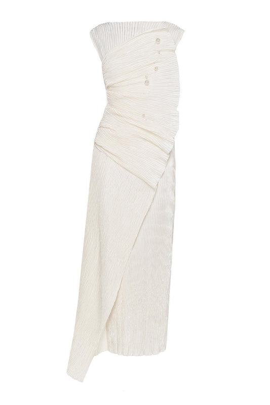 Casey Sheath Extended Flap Duchess Satin Ankle Length Dress - MEAN BLVD