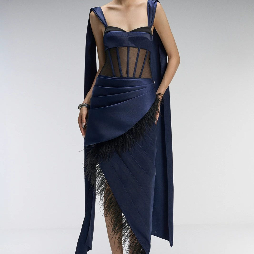 Caspian Feather Trim Maxi Dress - MEAN BLVD