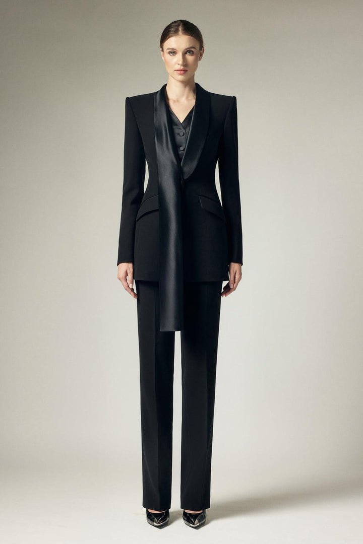 Cassie Structured Extended Flap Satin Crepe Blazer - MEAN BLVD