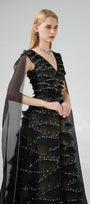 Cecelia Cape V-Neck Organza Floor Length Dress - MEAN BLVD