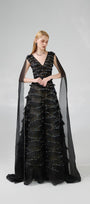 Cecelia Cape V-Neck Organza Floor Length Dress - MEAN BLVD
