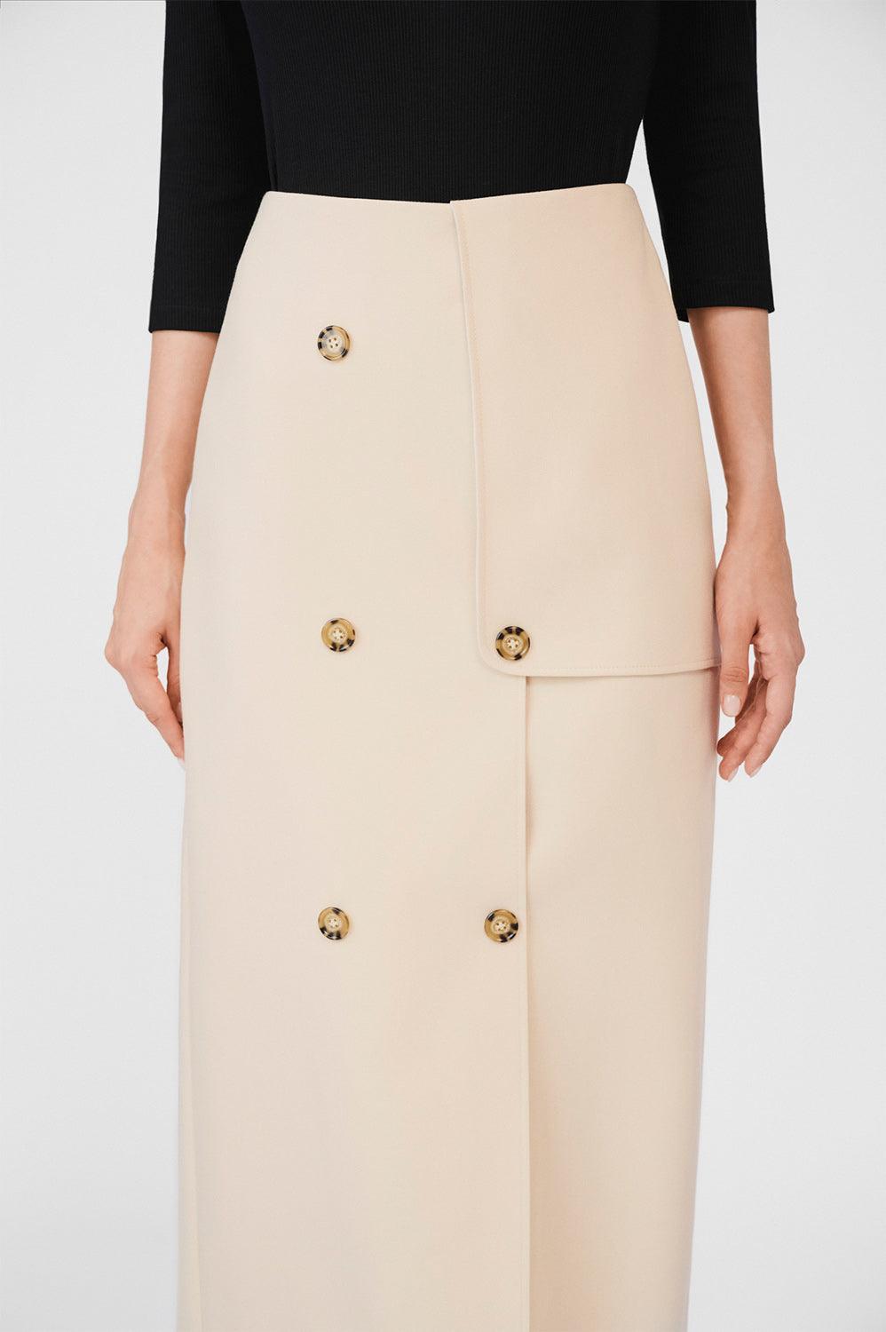 Cecelia Wrap Double Breasted Khaki Midi Skirt - MEAN BLVD