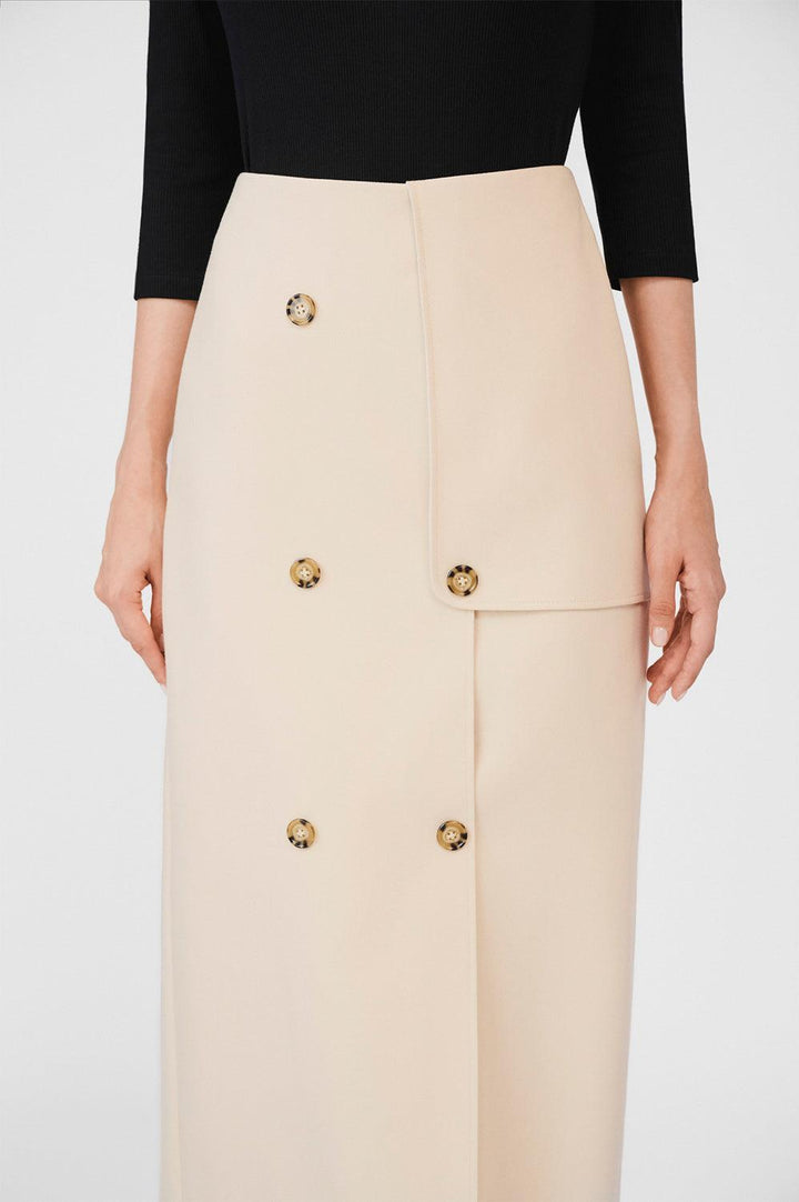 Cecelia Wrap Double Breasted Khaki Midi Skirt - MEAN BLVD