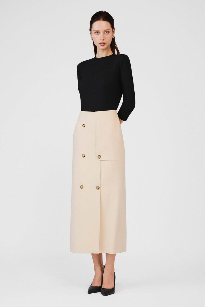 Cecelia Wrap Double Breasted Khaki Midi Skirt - MEAN BLVD