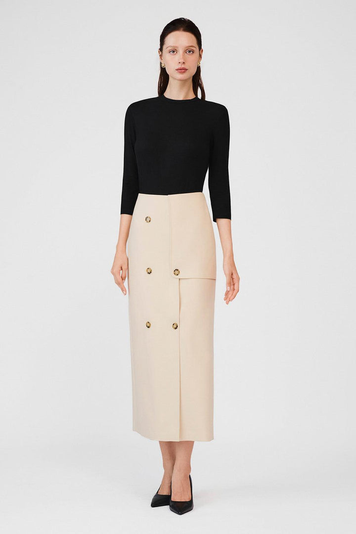 Cecelia Wrap Double Breasted Khaki Midi Skirt - MEAN BLVD