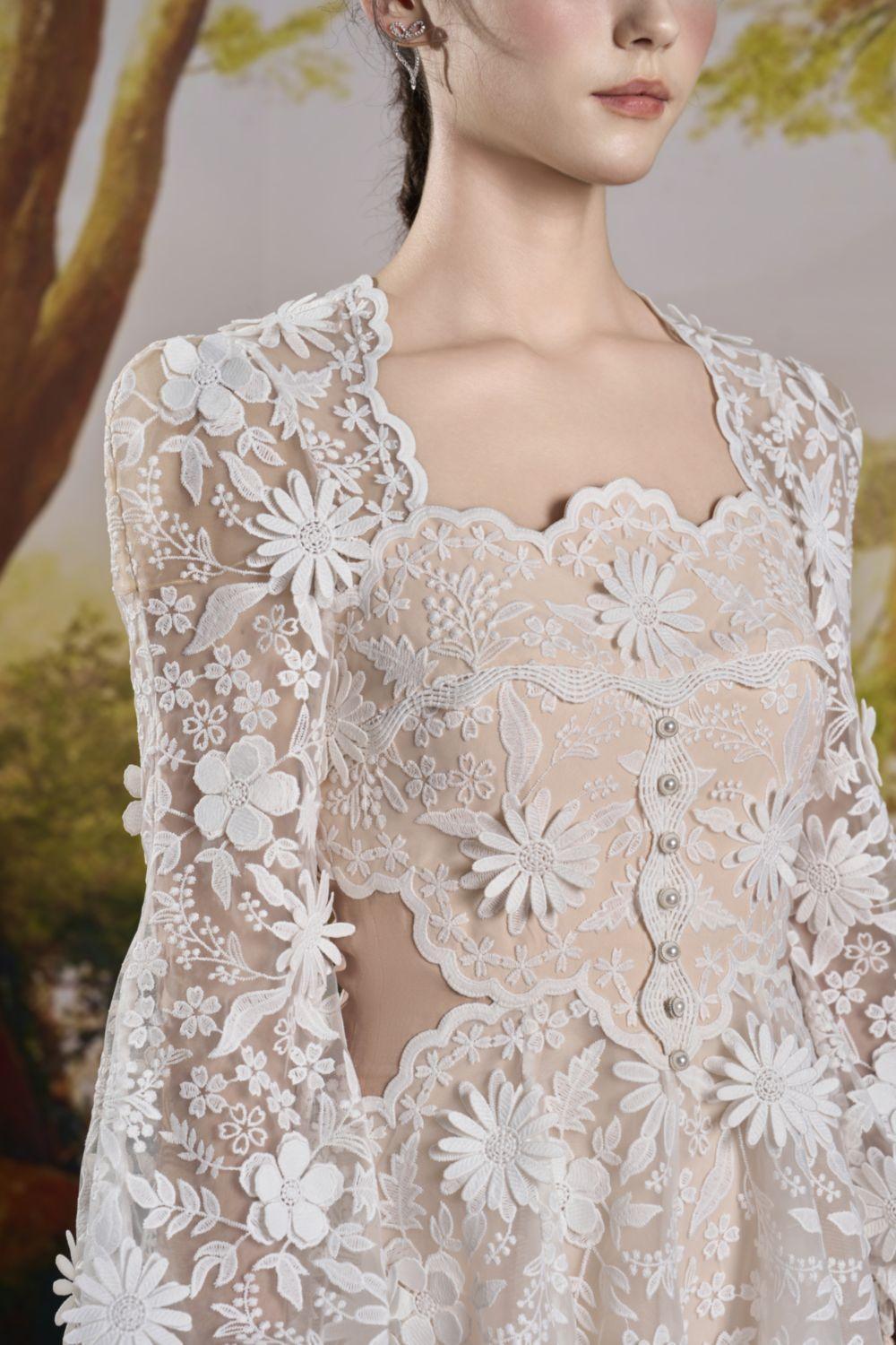 Women's Cecile A-Line Bishop Sleeved Lace Mini Dress S/M/L Cream Mean Blvd Cream / Customize