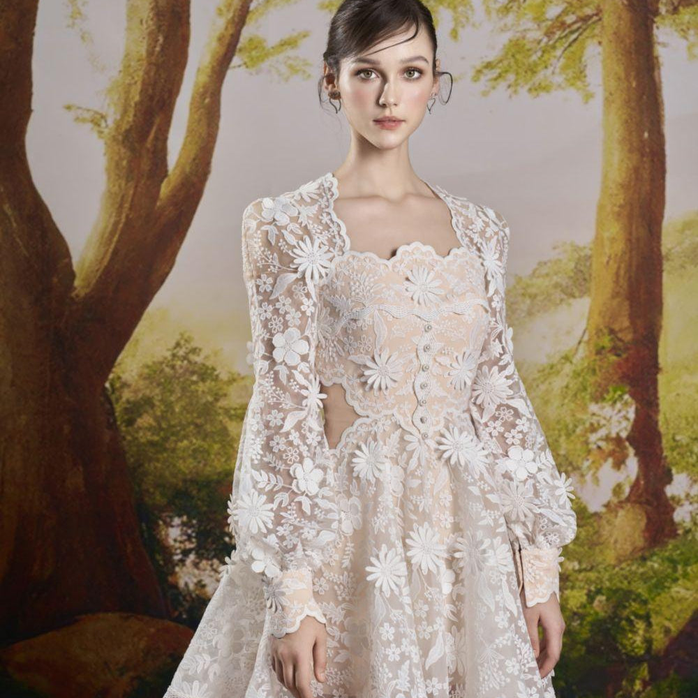 Women's Cecile A-Line Bishop Sleeved Lace Mini Dress S/M/L Cream Mean Blvd Cream / Customize