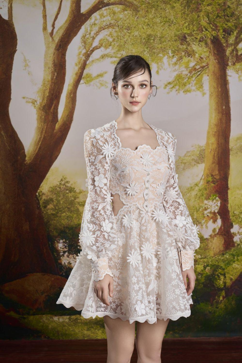 knee length dresses for ladies Vintage Vogue Cream Lace A-Line Dress main image 0