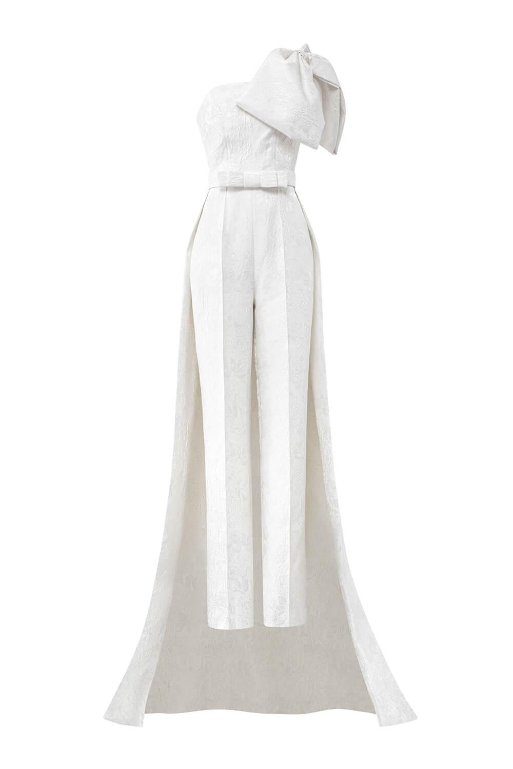 Celeste Straight One Shoulder Jacquard Floor Length Jumpsuit - MEAN BLVD