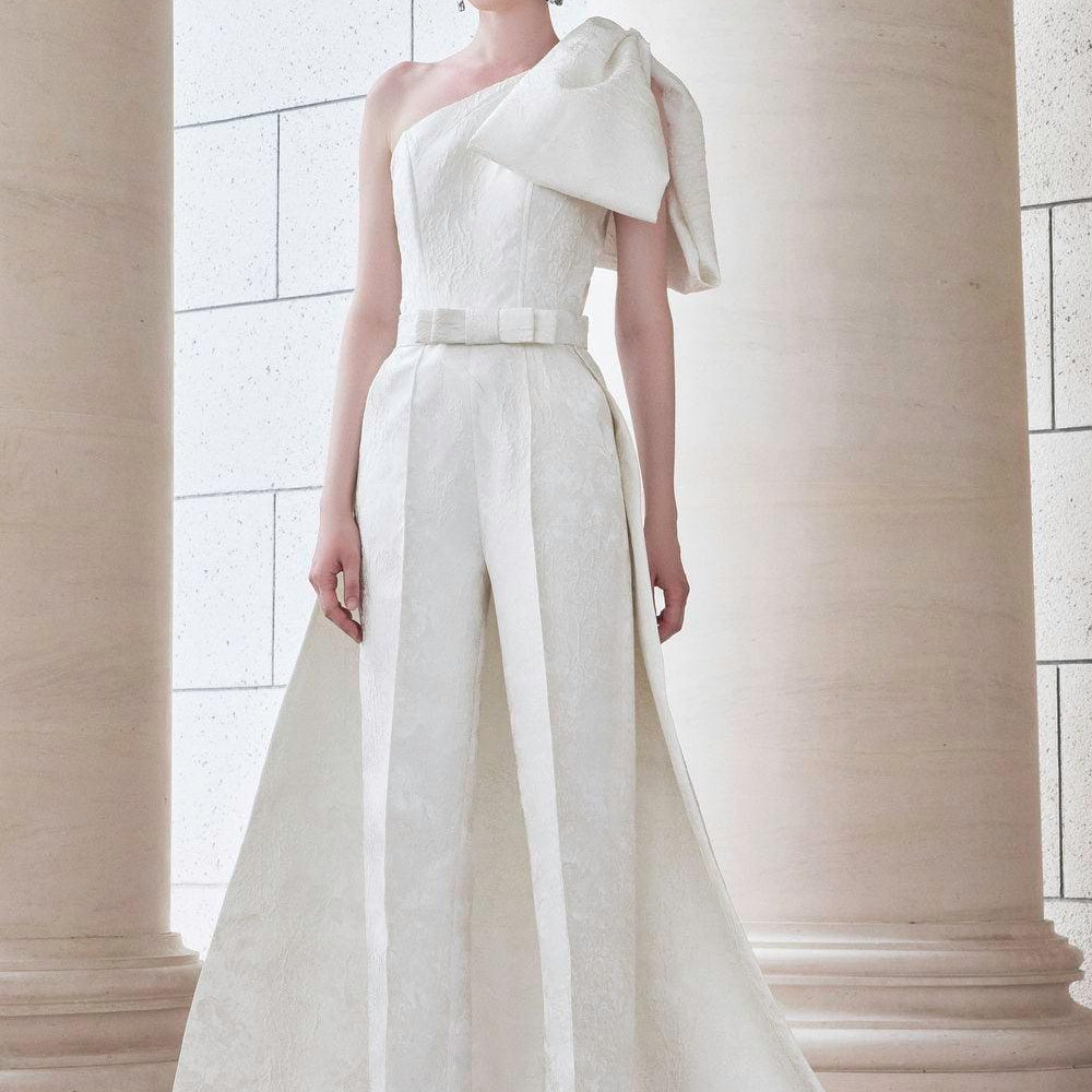 Celeste Straight One Shoulder Jacquard Floor Length Jumpsuit - MEAN BLVD