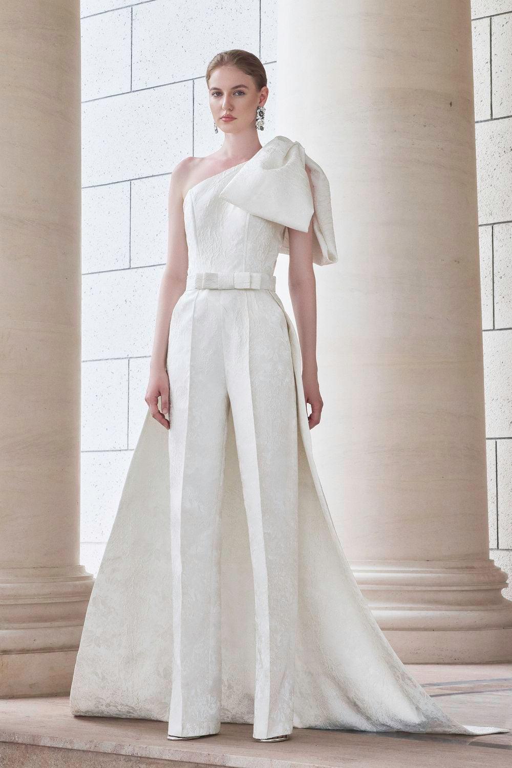 Celeste Straight One Shoulder Jacquard Floor Length Jumpsuit - MEAN BLVD