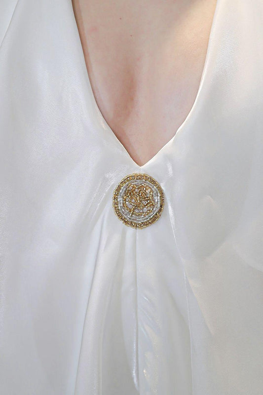 Celeste Trumpet V-Neck Organza Cotton Ankle Length Dress - MEAN BLVD