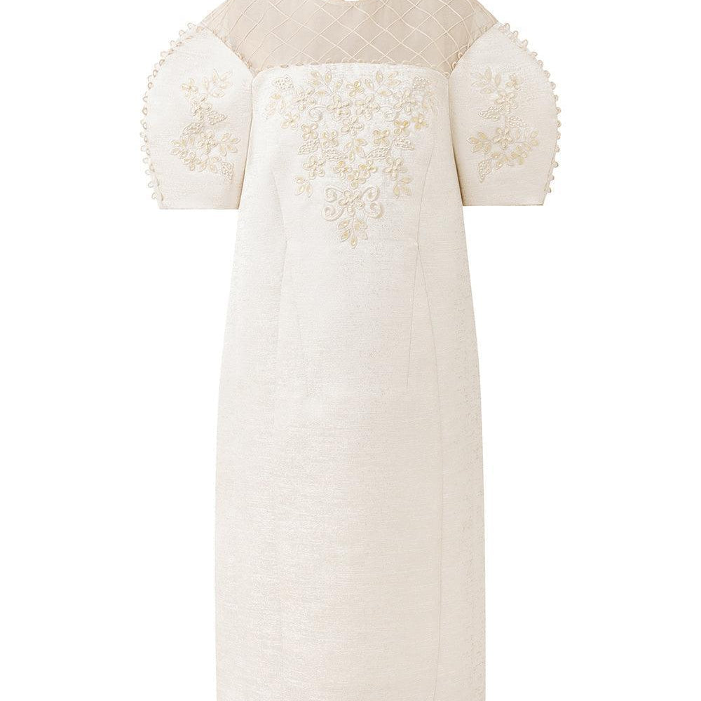 Celestia Cocoon Round Neck Taffeta Below The Knee Dress - MEAN BLVD