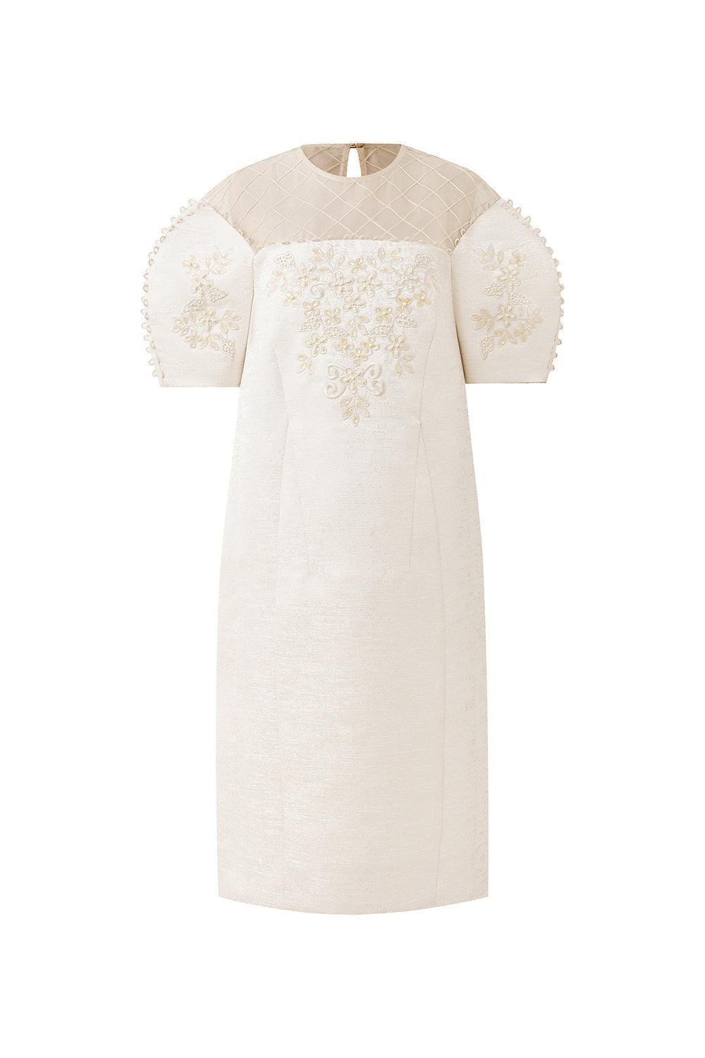 Celestia Cocoon Round Neck Taffeta Below The Knee Dress - MEAN BLVD