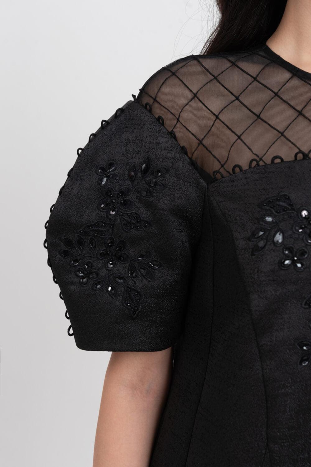 Celestia Cocoon Round Neck Taffeta Below The Knee Dress - MEAN BLVD