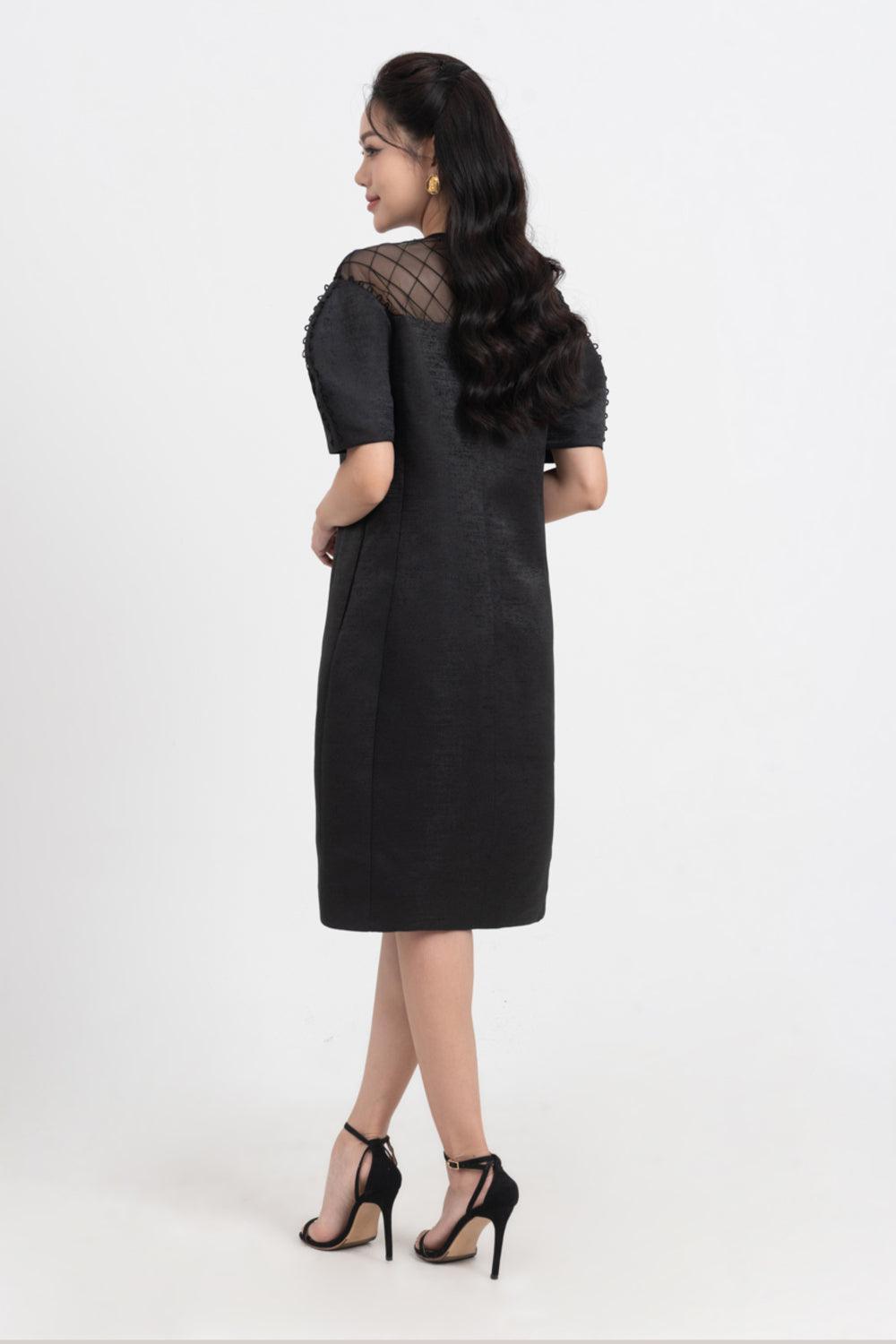 Celestia Cocoon Round Neck Taffeta Below The Knee Dress - MEAN BLVD