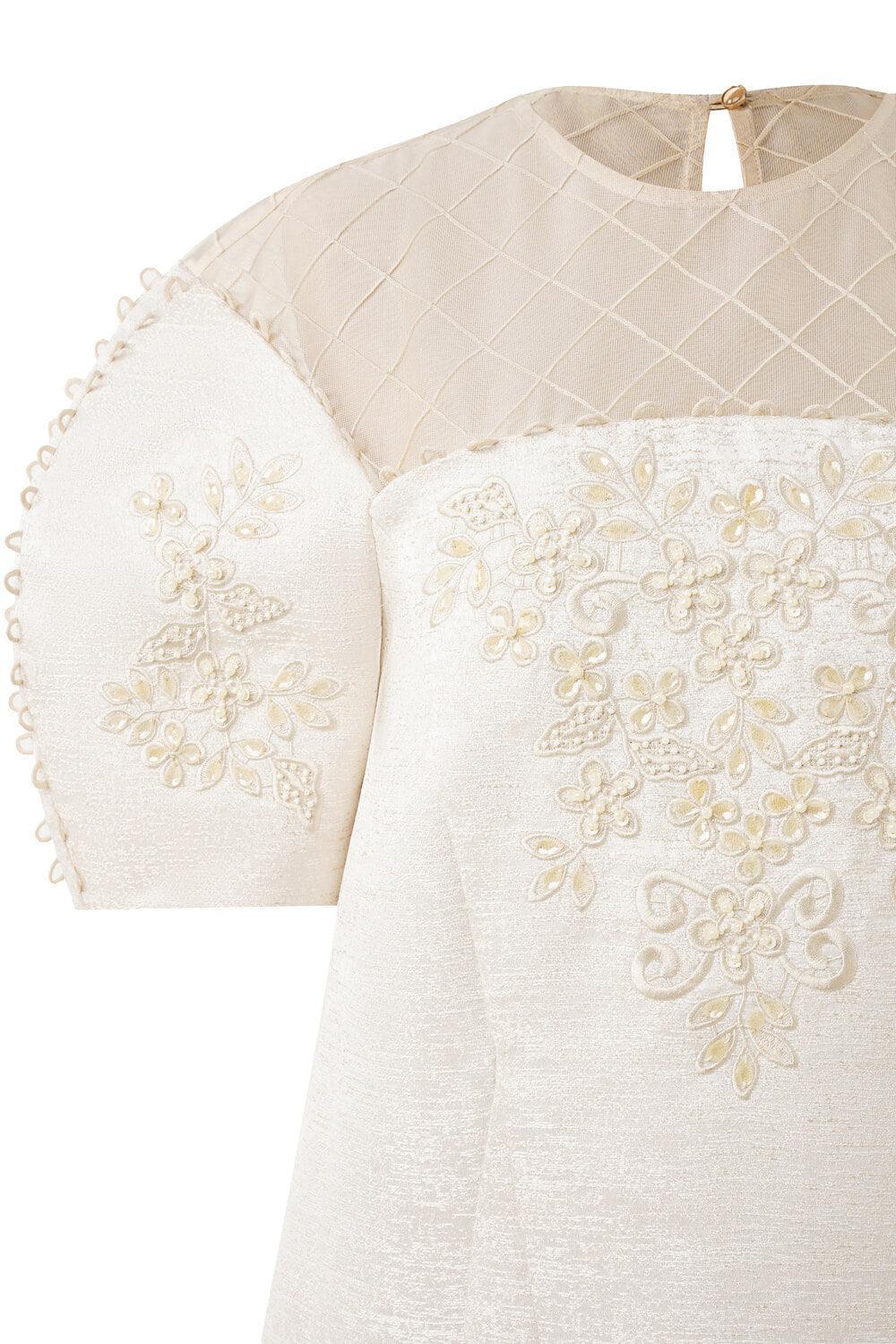 Celestia Cocoon Round Neck Taffeta Below The Knee Dress - MEAN BLVD